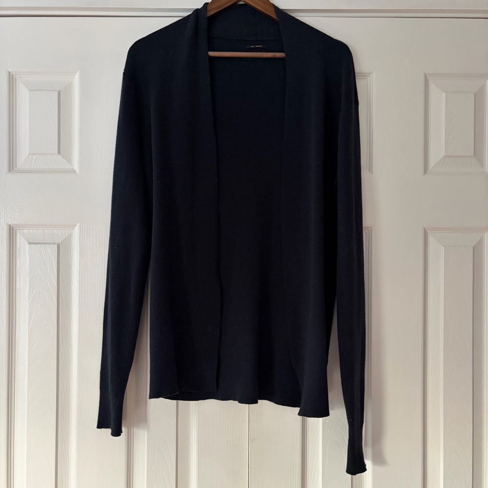 All Saints Dark Navy Open Front Cotton Cashmere Blend Sweater Size Medium EUC‎
